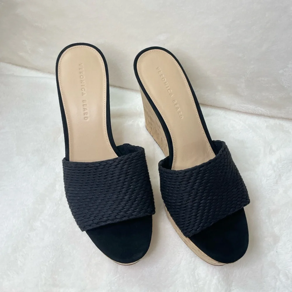Veronica Beard NWOB Dali Raffia Wedge Sandals‎ Black 10.5 G 718